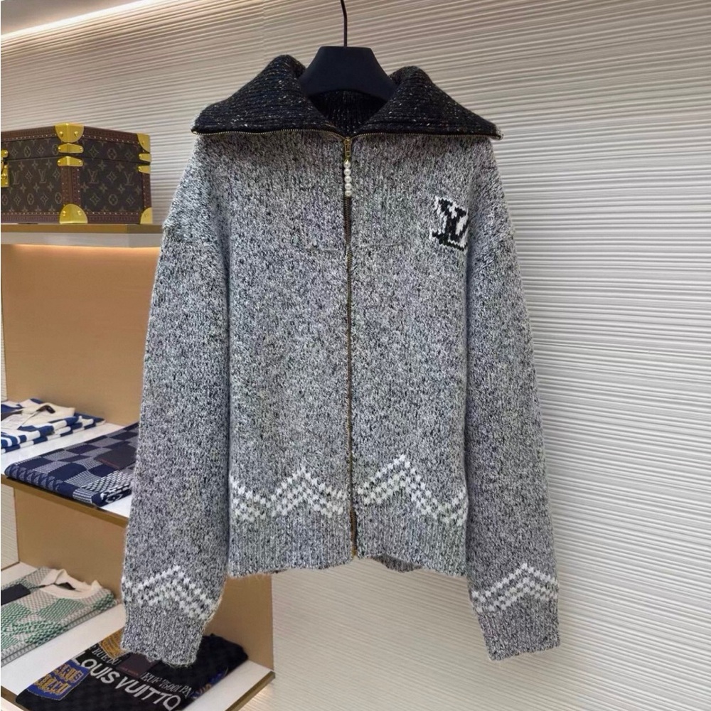 LOUIS VUITTON Collaboration Grey Knit Zip-Up Cardigan, Unisex